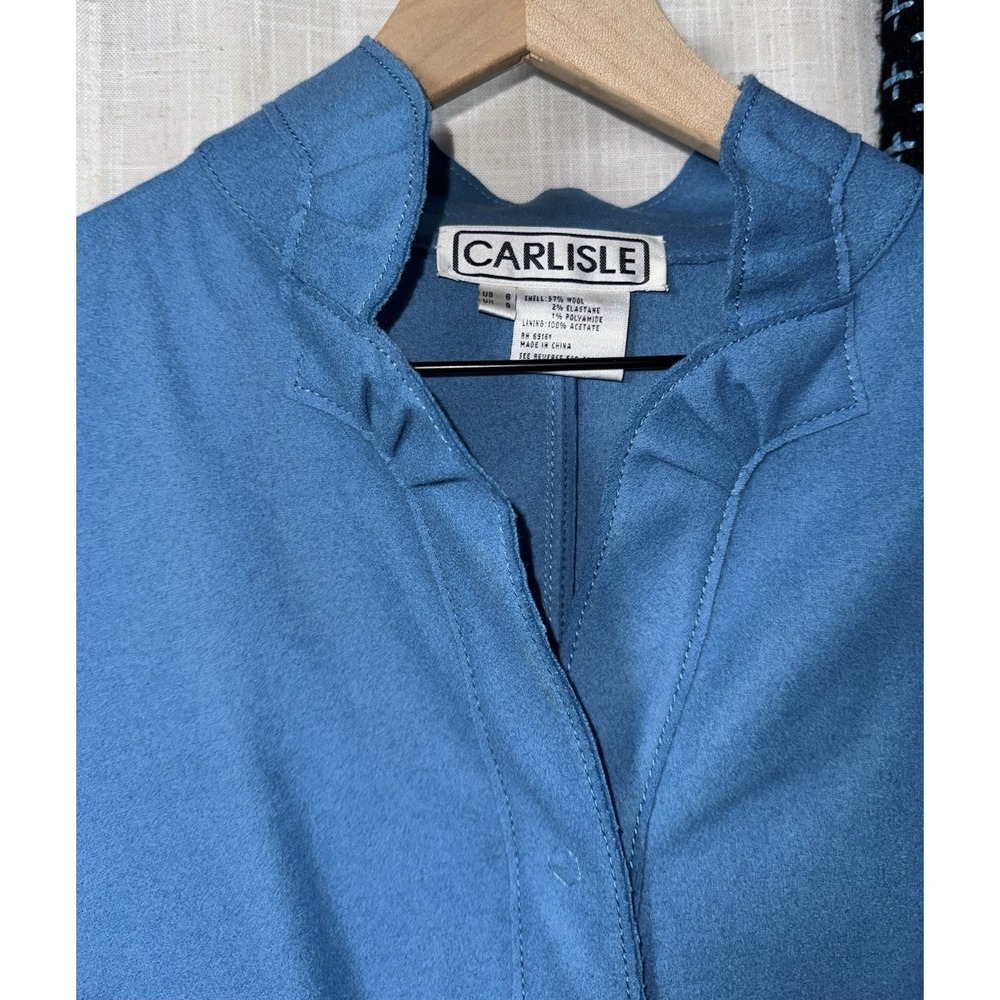 Vintage Carlisle Suit Set Sz 4 6 Blue Wool Blend Tweed Blazer Jacket Skirt - Picture 11 of 15